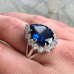 Princess Diana Ring - by Adina stone  Sapphire and diamond Ring - size 7